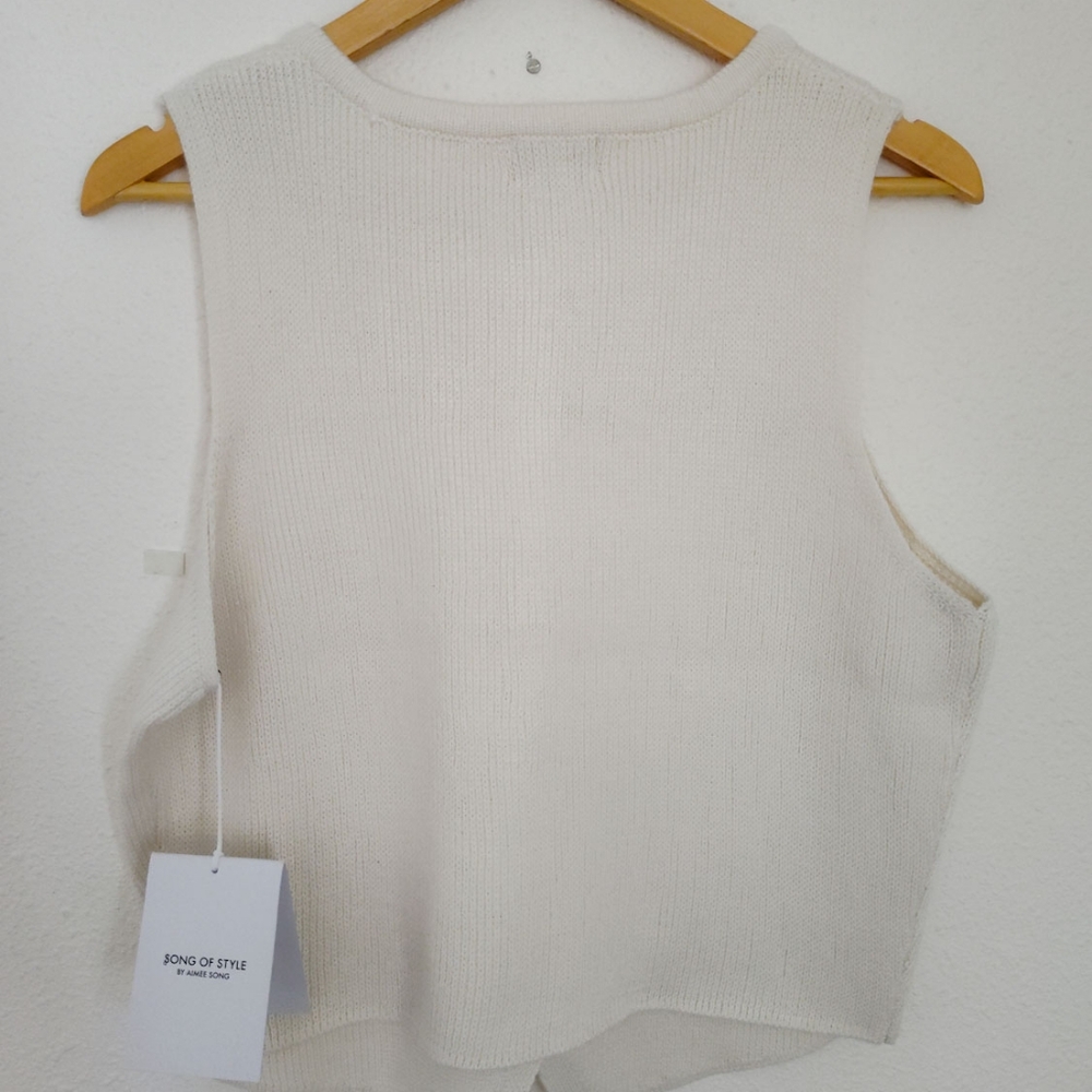 Song Of Style Cream Knit Minimalist Cardigan Vest Size XL - Picture 3 of 4